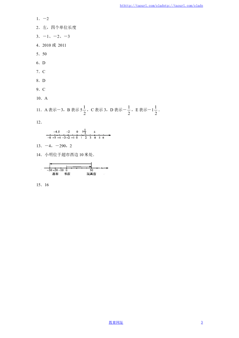 北师大版七年级数学上册第2章《有理数及其运算》同步练习及答案&mdash;2.2数轴（1）（喜子的商铺）_1、初中学习资料_4-2、数学_北师大版_北师大版初中数学7上_课时同步练习