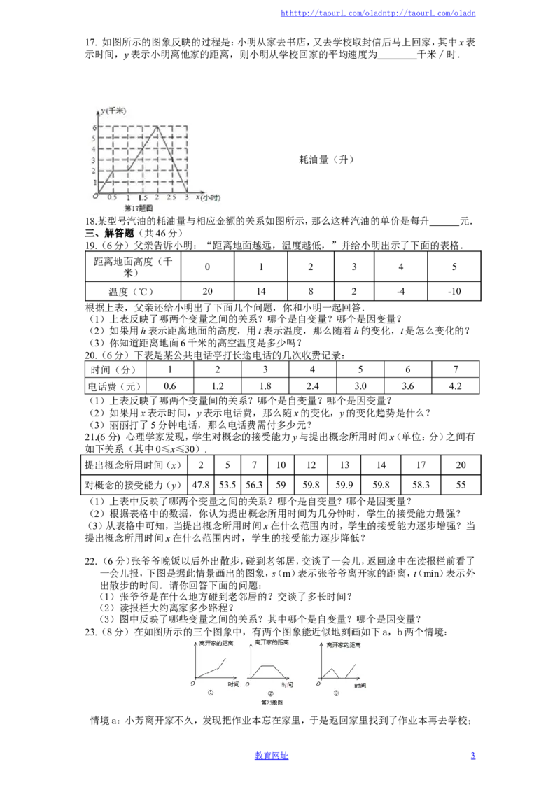 北师大版七年级数学下册第4章《变量之间的关系》单元测试试卷及答案（2）（喜子的商铺）_1、初中学习资料_4-2、数学_北师大版_北师大版初中数学7下_北师大版初中数学7下