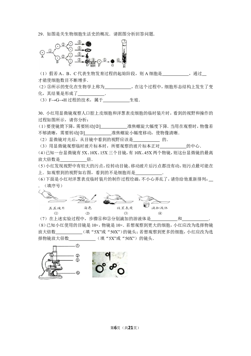 单元测试2含答案_1、初中学习资料_4-6、生物_4-6-1、初一生物上册_单元测试（20份）_2.单元测试第2套10份_第2单元