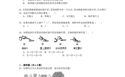 单元测试2含答案_1、初中学习资料_4-6、生物_4-6-1、初一生物上册_单元测试（20份）_2.单元测试第2套10份_第2单元