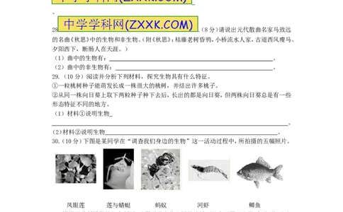 单元测试1含答案_1、初中学习资料_4-6、生物_4-6-1、初一生物上册_单元测试（20份）_2.单元测试第2套10份_第1单元_第1章