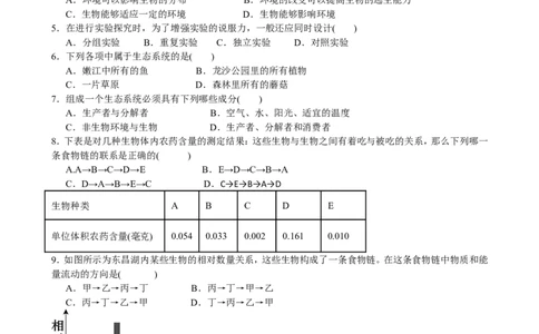 单元测试3含答案_1、初中学习资料_4-6、生物_4-6-1、初一生物上册_单元测试（20份）_2.单元测试第2套10份_第1单元_第2章
