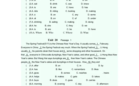 完型填空专项练习题7_1、初中学习资料_4-3、英语_4-3-1、初一英语上册_人教英语七年级上专项练习（016份）_完型填空