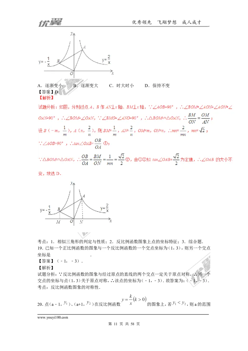 反比例函数(含中考真题解析)_1、初中学习资料_4-2、数学_北师大版_北师大版初中数学9上_2022秋九数上(BS)--各阶段精品试题_复习资料_期末拔高专题