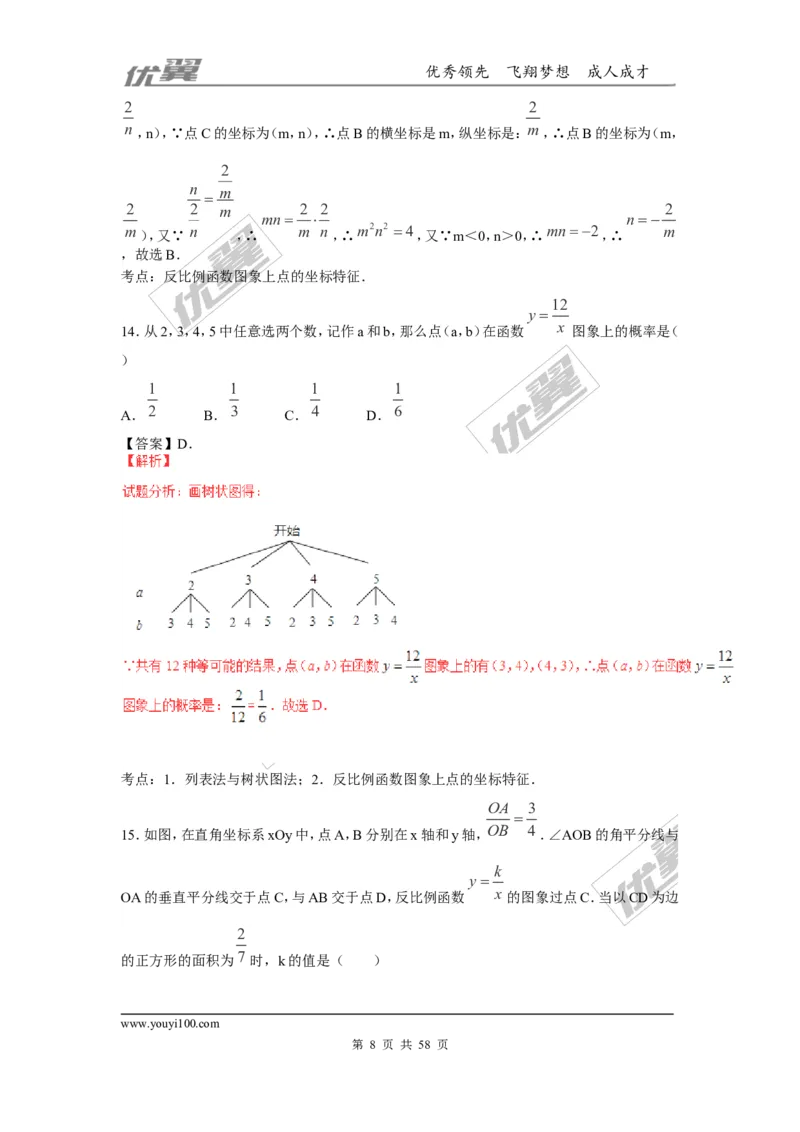 反比例函数(含中考真题解析)_1、初中学习资料_4-2、数学_北师大版_北师大版初中数学9上_2022秋九数上(BS)--各阶段精品试题_复习资料_期末拔高专题