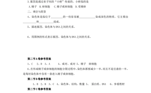 基因在亲子代间的传递达标试题含答案_1、初中学习资料_4-6、生物_4-6-4、初二生物下册_1、同步练习（67份）_赠送同步练习53份_7.2生物的遗传与变异_第2节基因在亲子代间的传递