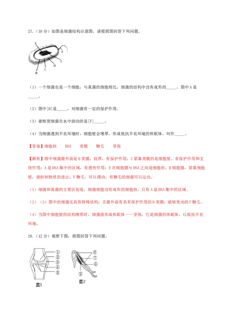 学易金卷：2020-2021学年八年级生物上学期期末测试卷01（人教版）（解析版）_1、初中学习资料_4-6、生物_4-6-3、初二生物上册_4、期末试卷（35份）