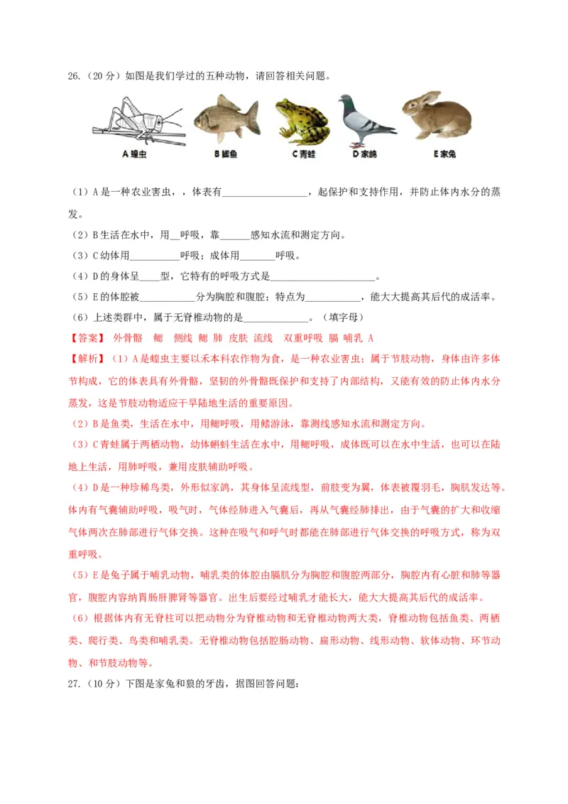 学易金卷：2020-2021学年八年级生物上学期期末测试卷02（人教版）（解析版）_1、初中学习资料_4-6、生物_4-6-3、初二生物上册_4、期末试卷（35份）