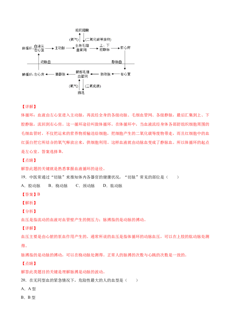 学易金卷：2020-2021学年七年级生物下学期期中测试卷（通用版）02（解析版）_1、初中学习资料_4-6、生物_4-6-2、初一生物下册_期中试卷（5份）