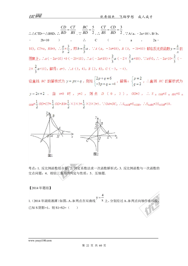 反比例函数(含中考真题解析)_1、初中学习资料_4-2、数学_北师大版_北师大版初中数学9上_复习资料_期末拔高专题
