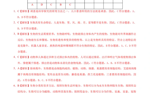 学易金卷：2021-2022学年七年级生物上学期期中测试卷（人教版）01（全解全析）_1、初中学习资料_4-6、生物_4-6-1、初一生物上册_期中试卷（5份）