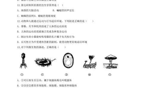 学易金卷：2020-2021学年八年级生物上学期期末测试卷03（人教版）（原卷版）_1、初中学习资料_4-6、生物_4-6-3、初二生物上册_4、期末试卷（35份）