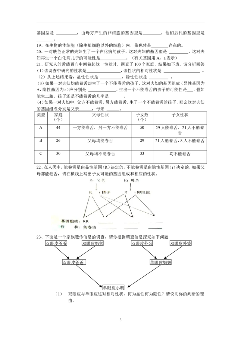 基因的显性和隐性同步学习2含答案_1、初中学习资料_4-6、生物_4-6-4、初二生物下册_1、同步练习（67份）_赠送同步练习53份_7.2生物的遗传与变异_第3节基因的显性和隐性