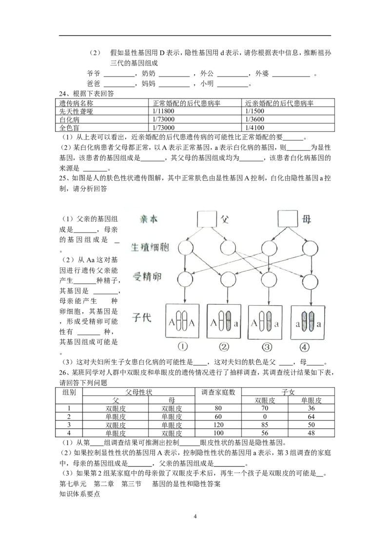 基因的显性和隐性同步学习2含答案_1、初中学习资料_4-6、生物_4-6-4、初二生物下册_1、同步练习（67份）_赠送同步练习53份_7.2生物的遗传与变异_第3节基因的显性和隐性