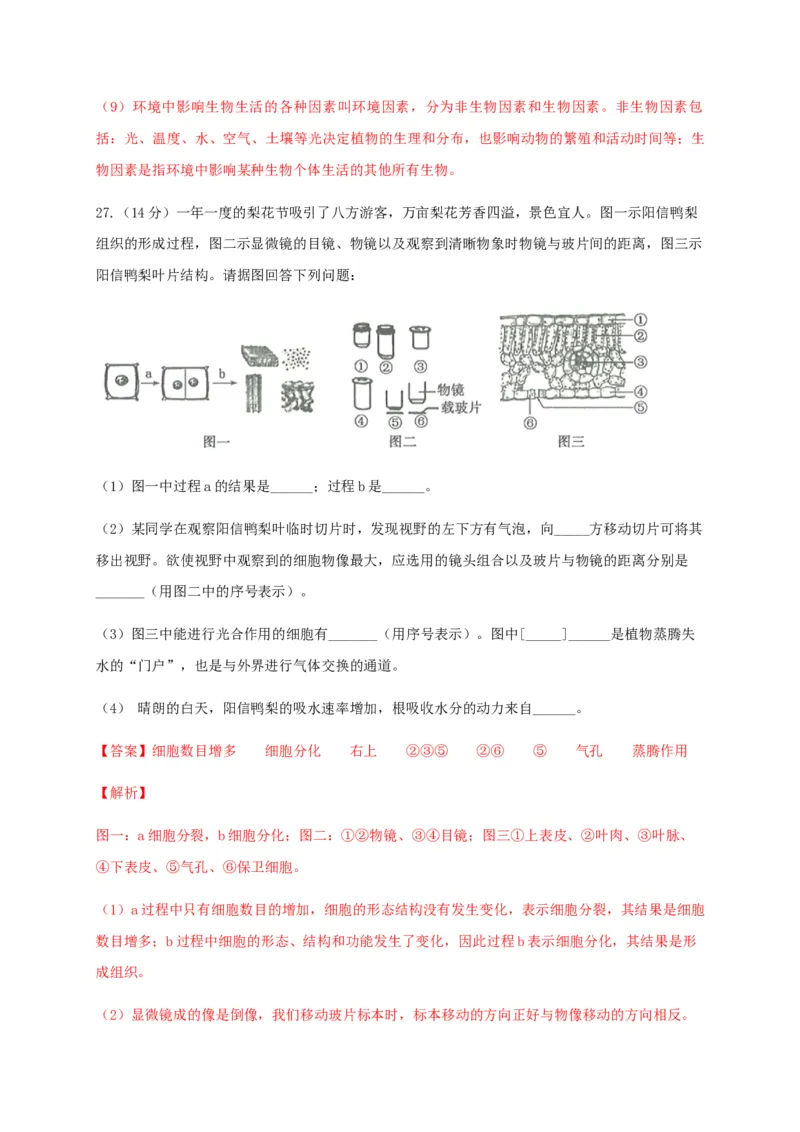 学易金卷：2020-2021学年七年级生物上学期期末测试卷02（人教版）（解析版）_1、初中学习资料_4-6、生物_4-6-1、初一生物上册_期末试卷（8份）