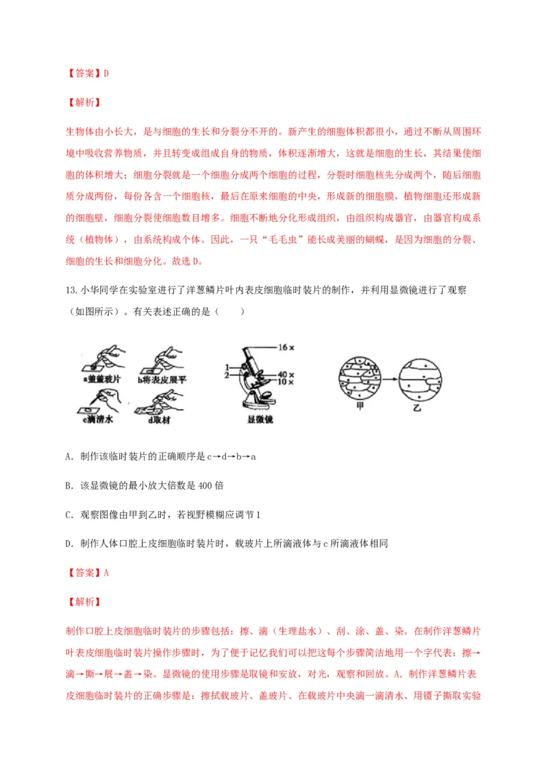学易金卷：2020-2021学年七年级生物上学期期末测试卷02（人教版）（解析版）_1、初中学习资料_4-6、生物_4-6-1、初一生物上册_期末试卷（8份）