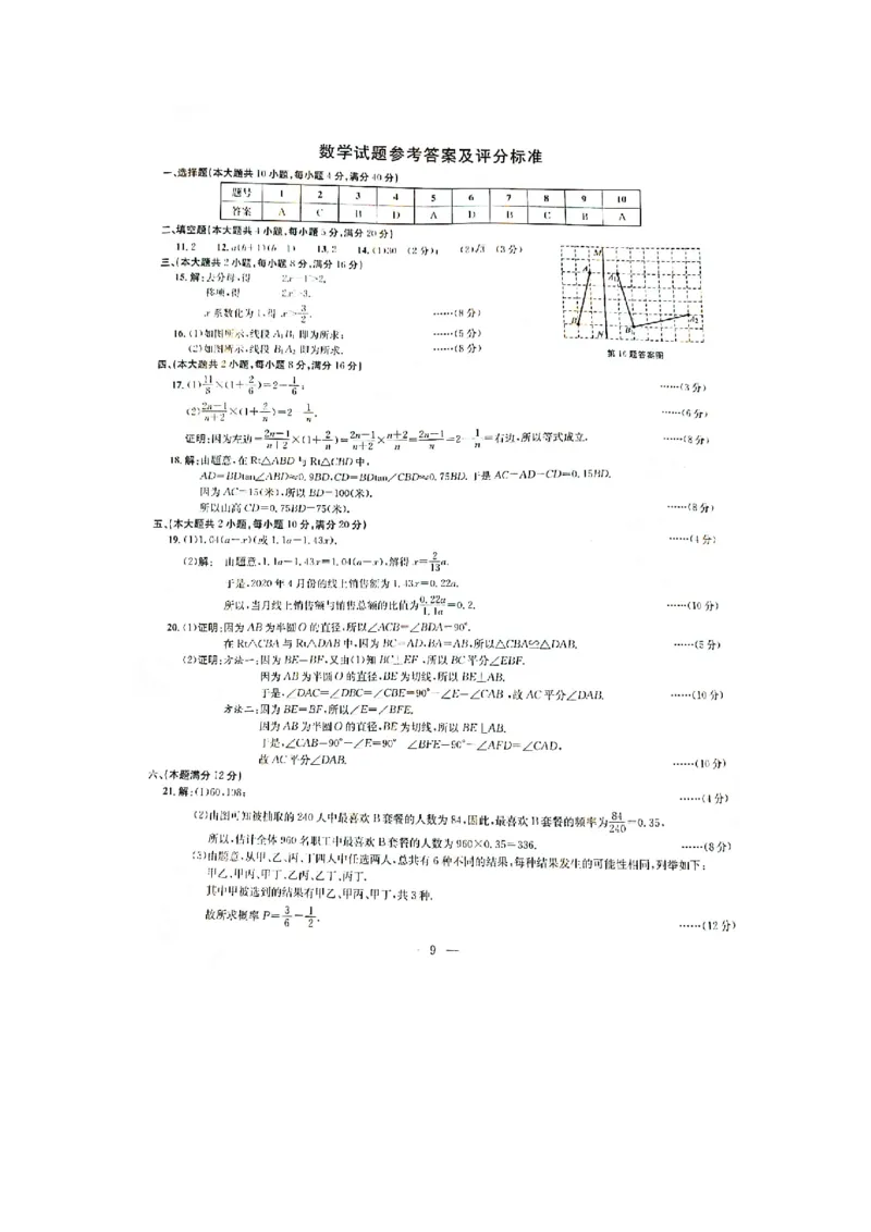 安徽-扫描真题+答案_1、初中学习资料_2024秋改版_七上数学最新版课件_北师大版七上课课件_数学中考真题卷（2019-2023）_2020年中考数学试卷_安徽