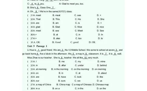 完型填空专项练习题2_1、初中学习资料_4-3、英语_4-3-1、初一英语上册_人教英语七年级上专项练习（016份）_完型填空