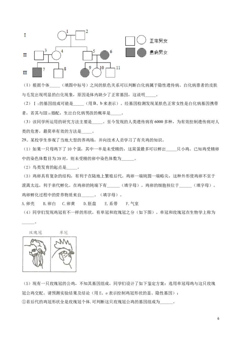 学易金卷：2020-2021学年八年级生物下学期期中测试卷（人教版）02（原卷版）_1、初中学习资料_4-6、生物_4-6-4、初二生物下册_3、期中试卷（3份）