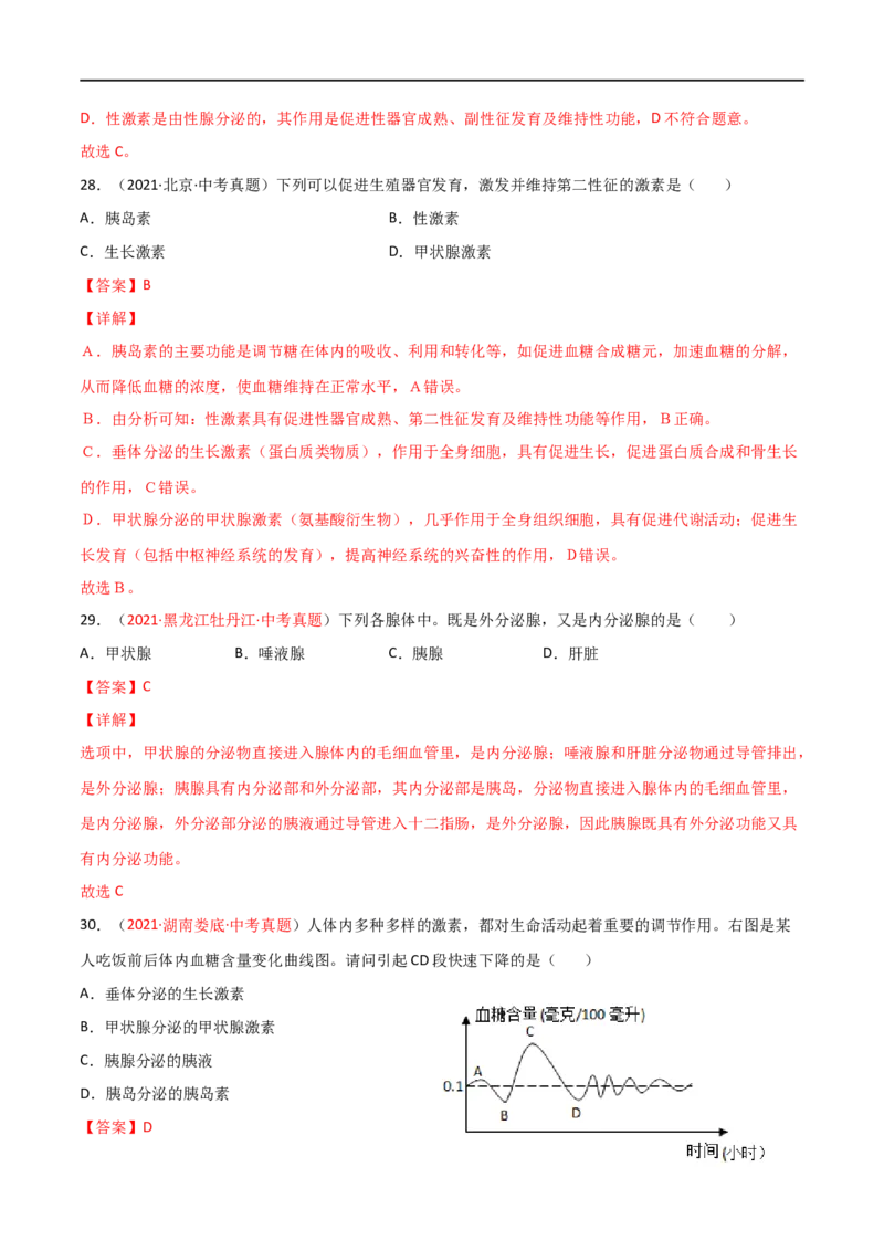 第04单元第06章人体生命活动的调节单元测试（A卷.夯实基础）（A卷&bull;劣实基础）（解析版）_1、初中学习资料_4-6、生物_4-6-2、初一生物下册_单元测试（14份）
