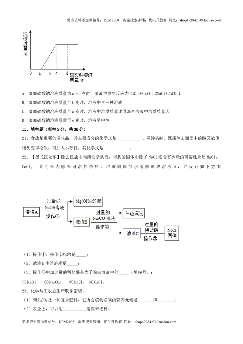 第十一单元盐化肥单元测试卷（A卷基础篇）（原卷版）_1、初中学习资料_4-5、化学_4-5-5、初三化学下册_人教化学九年级下单元试卷（040份）_单元试卷（第2套）