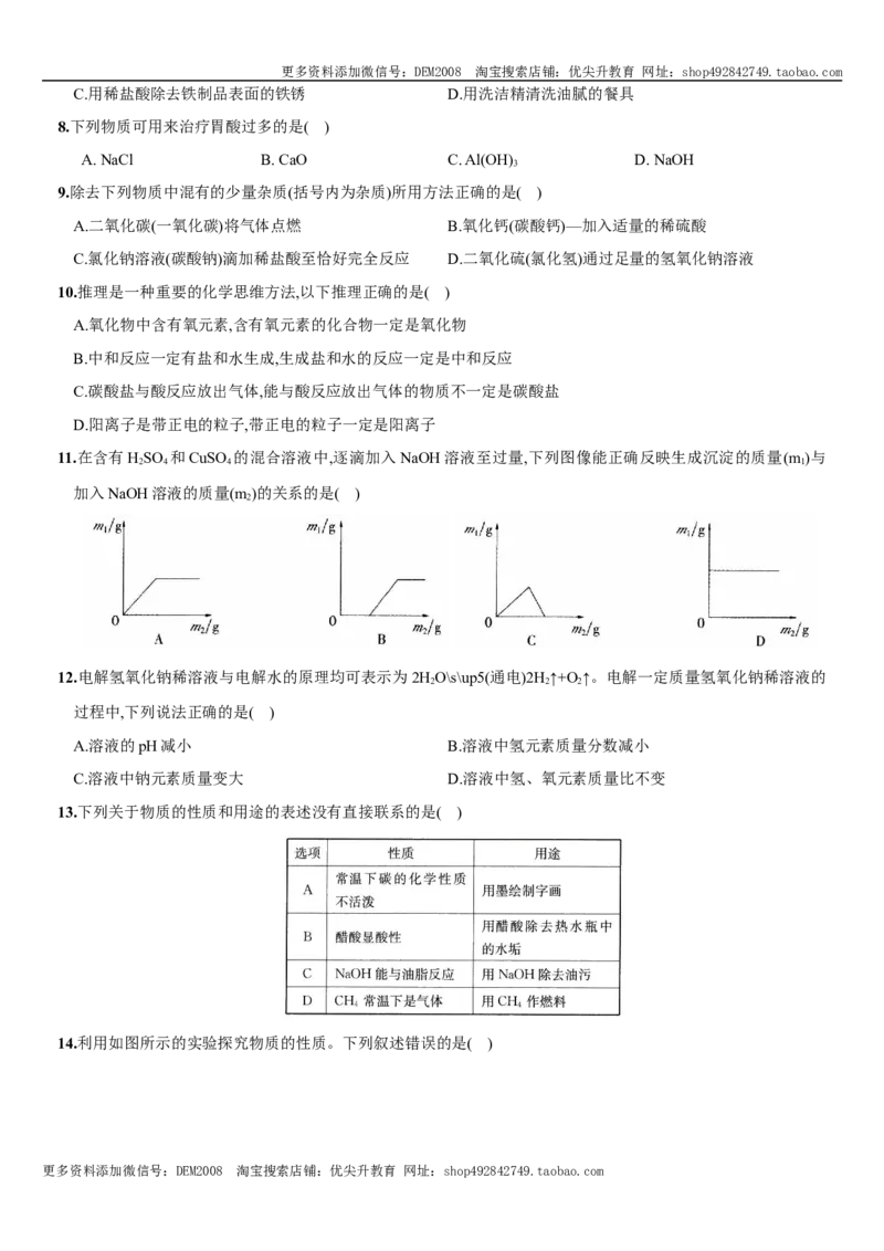 第十单元酸和碱（人教版）_1、初中学习资料_4-5、化学_4-5-5、初三化学下册_人教化学九年级下单元试卷（040份）_单元试卷（第3套）