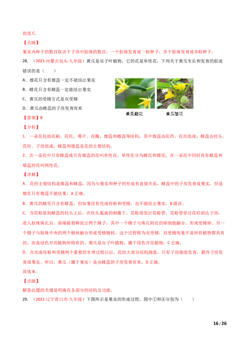 第03单元第01章生物圈中有哪些绿色植物、02章被子植物的一生单元测试（B卷&middot;提升能力）（解析版）_1、初中学习资料_4-6、生物_4-6-1、初一生物上册_单元测试（20份）