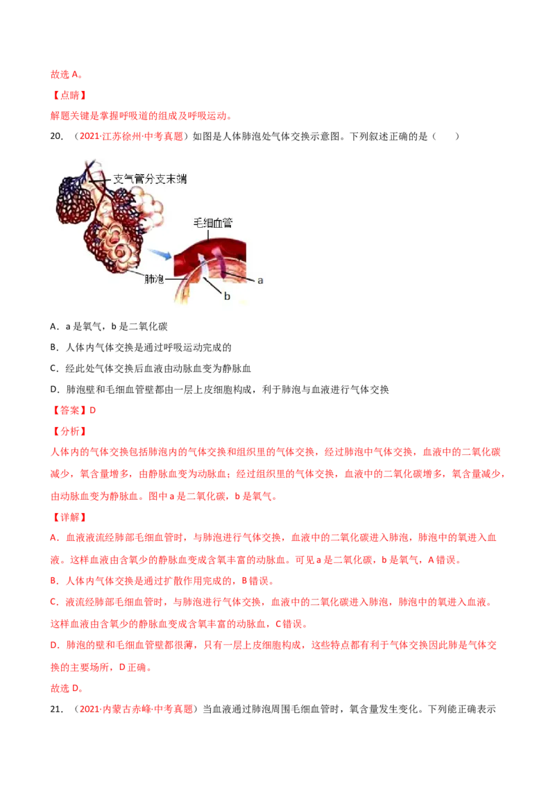 第03单元人体的呼吸（B卷&middot;提升能力）（解析版）_1、初中学习资料_4-6、生物_4-6-2、初一生物下册_单元测试（14份）