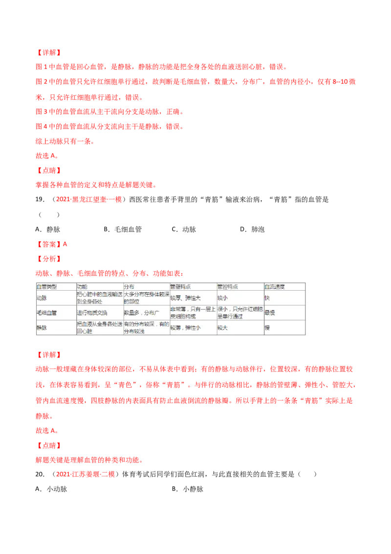 第04单元人体内物质的运输（A卷&bull;劣实基础）（解析版）_1、初中学习资料_4-6、生物_4-6-2、初一生物下册_单元测试（14份）