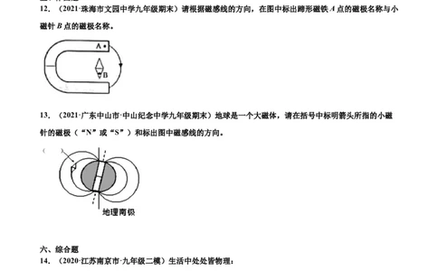 磁现象磁场（重点练）（原卷版）_1、初中学习资料_4-4、物理_4-4-5、初三物理全册_2024更新_4人教物理试卷9全册同步课时练习新