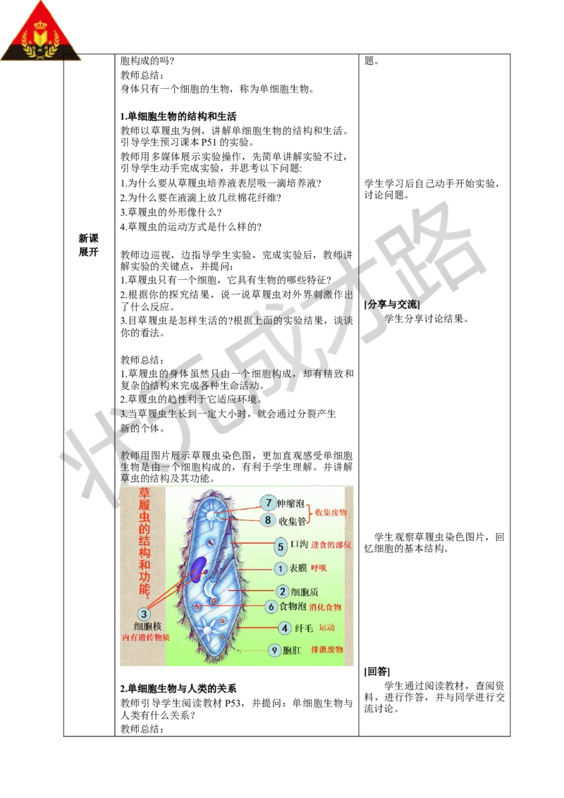 第四节单细胞生物_1、初中学习资料_2024秋改版_七上生物最新版课件_教案_第一单元生物和细胞_第三章从细胞到生物体