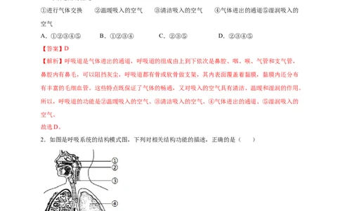 第三章人体的呼吸（满分培优卷）-2021-2022学年七年级生物下册基础与培优高效突破测试卷（人教版）（解析版）_new_1、初中学习资料_4-6、生物_4-6-2、初一生物下册