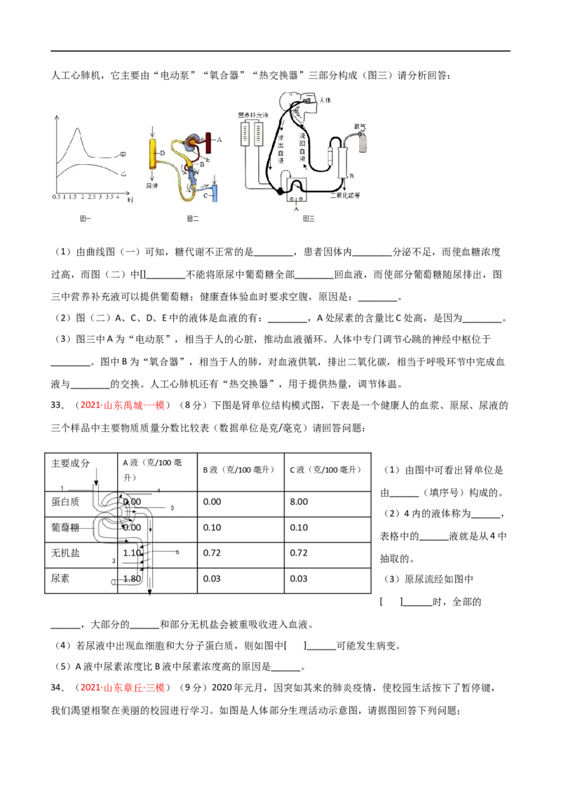 第04单元第05章人体内废物的排出单元测试（B卷&middot;提升能力）（原卷版）_1、初中学习资料_4-6、生物_4-6-2、初一生物下册_单元测试（14份）