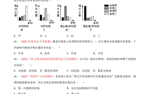 第02单元人体的营养单元测试（A卷.夯实基础）（原卷版）_1、初中学习资料_4-6、生物_4-6-2、初一生物下册_单元测试（14份）