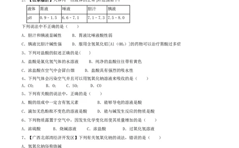 第十单元酸和碱单元测试卷（A卷基础篇）（原卷版）_1、初中学习资料_4-5、化学_4-5-5、初三化学下册_人教化学九年级下单元试卷（040份）_单元试卷（第2套）