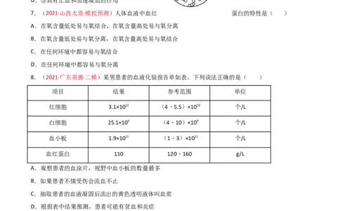 第04单元人体内物质的运输（B卷&middot;提升能力）（原卷版）_1、初中学习资料_4-6、生物_4-6-2、初一生物下册_单元测试（14份）