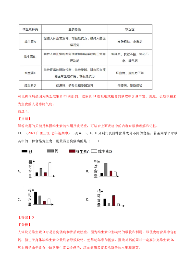 第02单元人体的营养（B卷&middot;提升能力）（解析版）_1、初中学习资料_4-6、生物_4-6-2、初一生物下册_单元测试（14份）