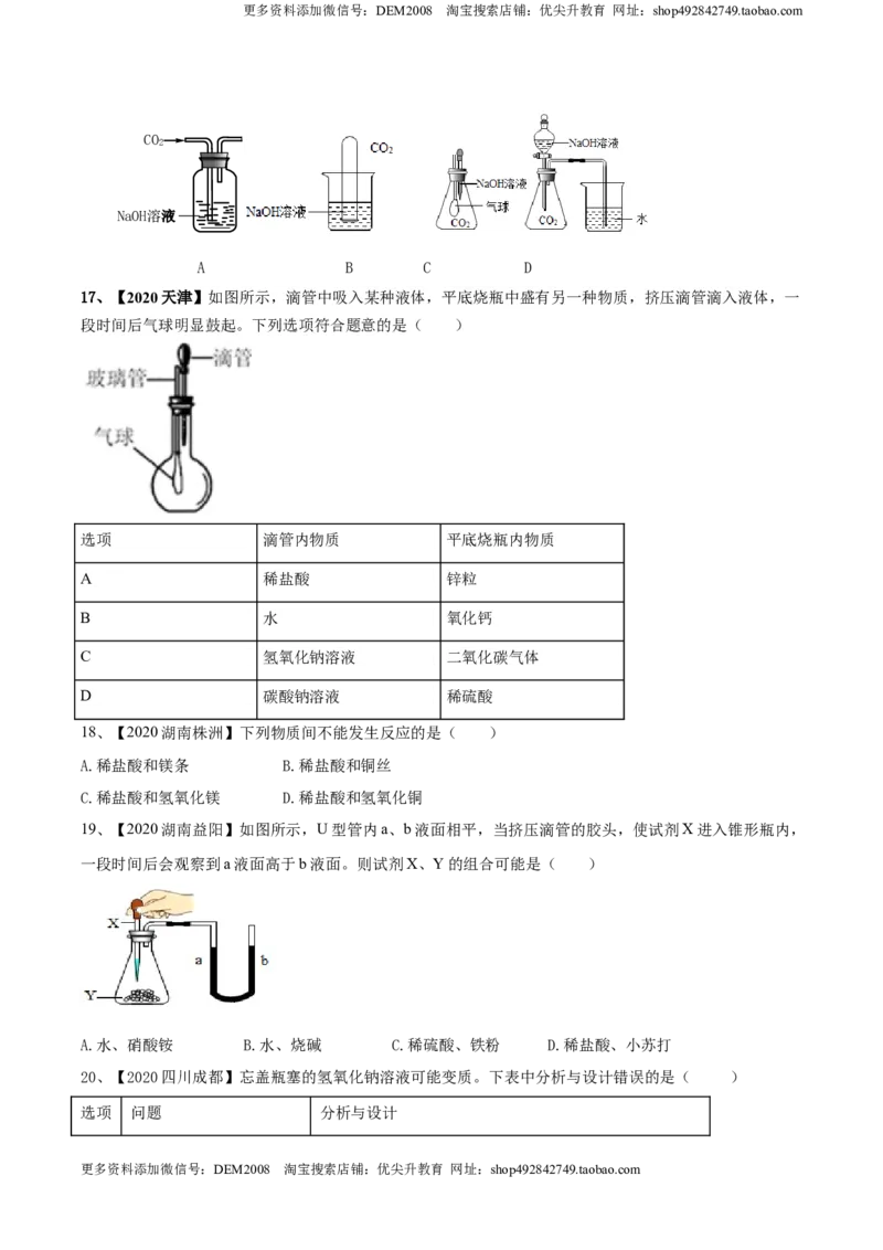 第十单元酸和碱单元测试卷（A卷基础篇）（原卷版）-九年级化学下册同步单元AB卷（人教版）_1、初中学习资料_4-5、化学_4-5-5、初三化学下册_人教化学九年级下单元试卷（040份）