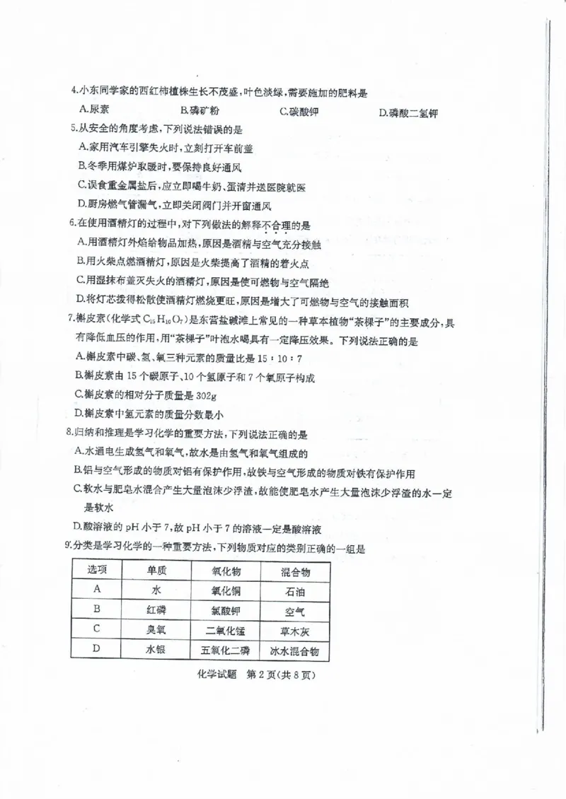 山东省东营市2020年中考化学试题（扫描版）_1、初中学习资料_2024秋改版_九上化学课件最新版_化学中考真题卷（2019-2023）_2020中考化学_山东