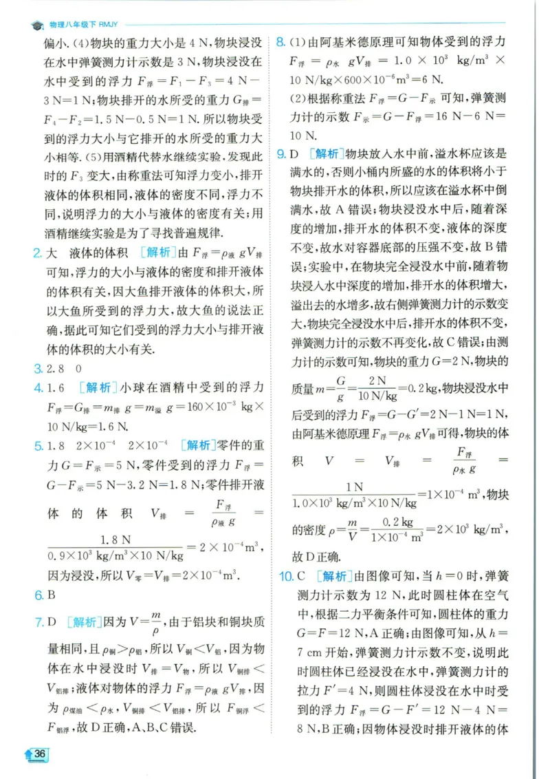实验班提优训练八年级下册物理人教版答案_1、初中学习资料_24秋试卷_《实验班提优训练》_八年级