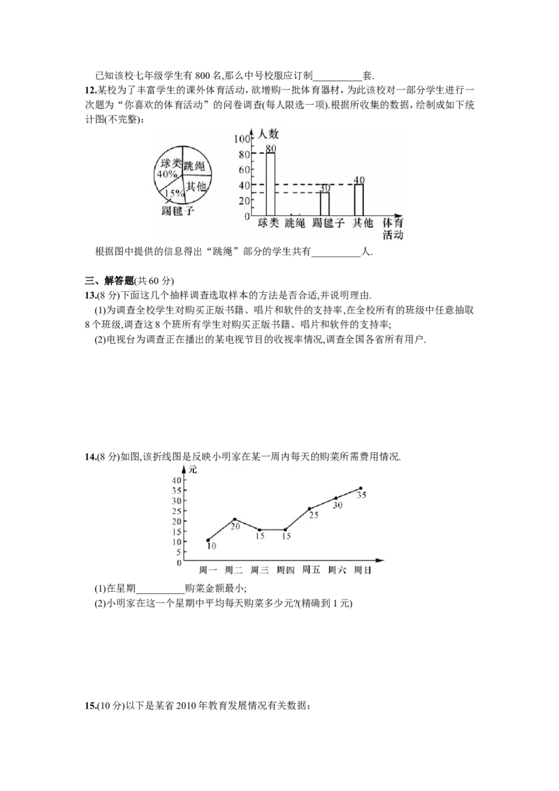第10章单元测试数据的收集、整理与描述_1、初中学习资料_4-2、数学_4-2-2、初一数学下册_人教数学七年级下单元试卷（049份）_单元检测卷（第3套含答案）（共18份）