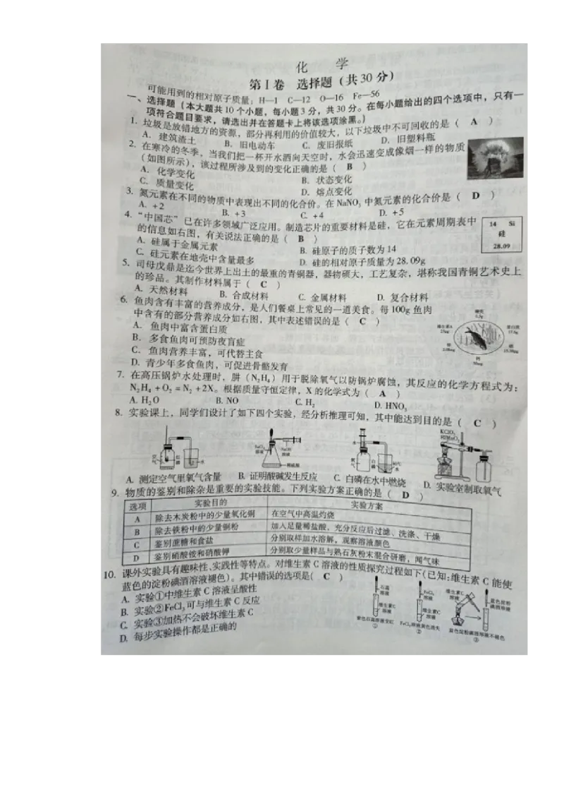 山西省阳泉市课改试点2020年中考化学真题（图片版）_1、初中学习资料_2024秋改版_九上化学课件最新版_化学中考真题卷（2019-2023）_2020中考化学