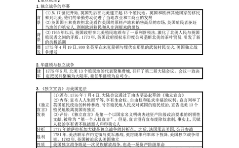 第18课美国的独立（速记宝典）知识点总结新人教版_1、初中学习资料_4-7、历史_4-7-5、初三历史上册_5、知识点梳理27份_部编人教版历史九年级上册全册（速记宝典）知识点总结（21份）