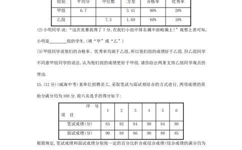 第20章数据的分析单元综合检测_1、初中学习资料_4-2、数学_4-2-4、初二数学下册_人教数学八年级下单元试卷（039份）_单元检测卷（第3套含答案）（共10份）_第20章数据的分析