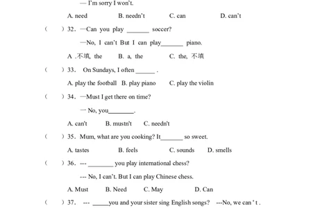 新人教版七年级英语下册Unit1Canyouplaytheguitar单元试卷_1、初中学习资料_4-3、英语_4-3-2、初一英语下册_人教英语七年级下单元试卷（092份）_单元测试卷2（无听力）