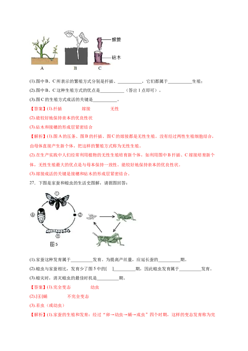 第1章生物的生殖和发育（A&middot;知识通关练）-单元测试2022-2023学年八年级生物下册分层训练AB卷（人教版）（解析版）_new_1、初中学习资料_4-6、生物_4-6-4、初二生物下册
