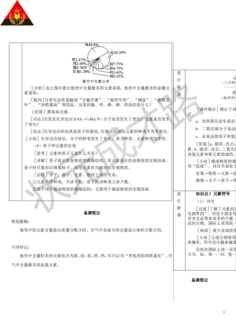 第1课时元素及元素符号_1、初中学习资料_2024秋改版_九上化学课件最新版_9化上教案_第三单元物质构成的奥秘_课题3元素