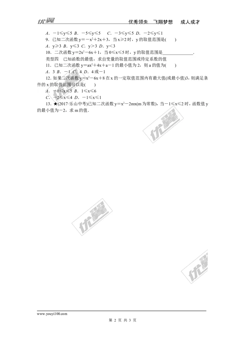 易错专题：二次函数的最值或函数值的范围_1、初中学习资料_4-2、数学_北师大版_北师大版初中数学9下_2022春九数下(BS)--各阶段精品试题_精品专题