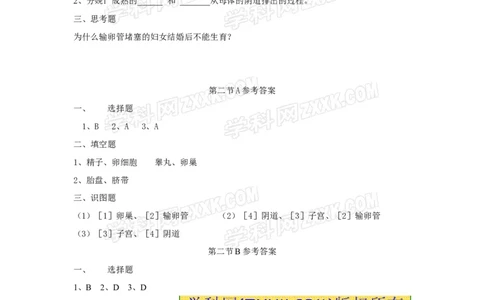 第2节《人的生殖》同步检测试题含答案_1、初中学习资料_4-6、生物_4-6-2、初一生物下册_同步练习（89份）_同步练习第2套（69份）_4.1人的由来_第2节人的生殖