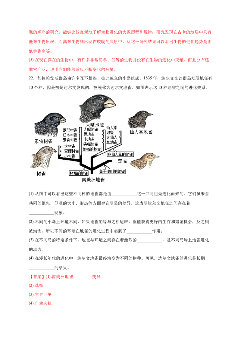 第3章生命起源和生物进化（B&middot;能力提升练）-单元测试2022-2023学年八年级生物下册分层训练AB卷（人教版）（解析版）_new_1、初中学习资料_4-6、生物_4-6-4、初二生物下册